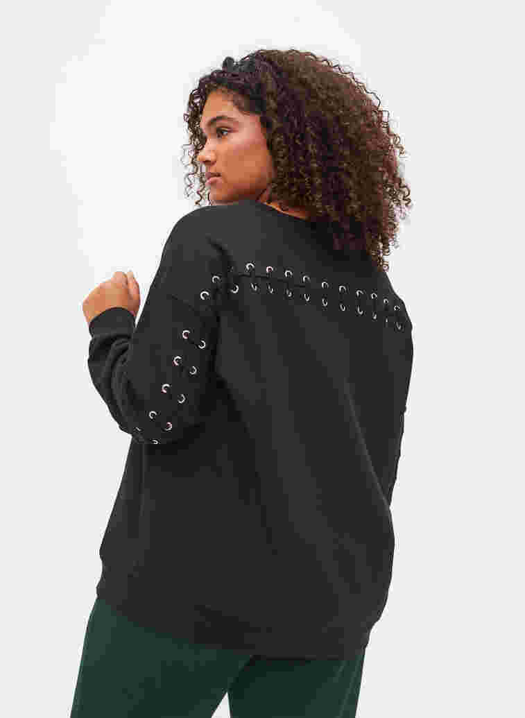 Sweatshirt i bomull med snörning, Black, Model image number 1