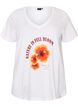 T-shirt i bomull med tryck framtill och v-ringning, Vit, Packshot image number 0