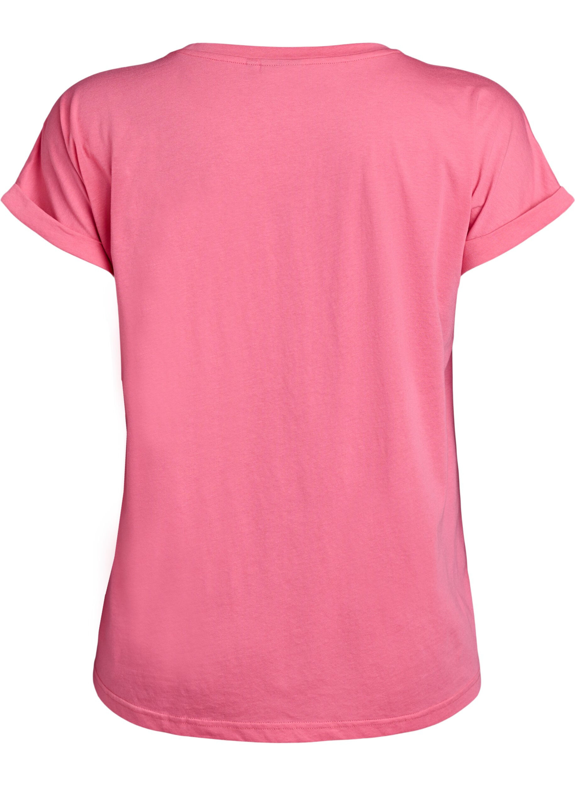 ZizziKort&auml;rmad t-shirt i bomullsblandning, Rosa, Packshot image number 1