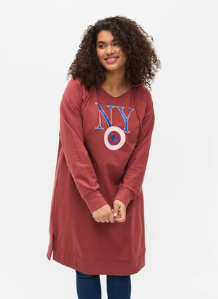 Sweatshirtklänning med huva, Apple Butter PRINT, Model image number 0