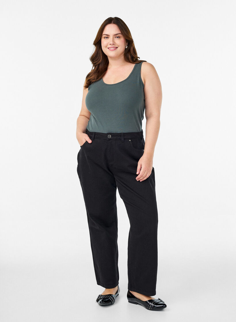 Solid färg bas topp i bomull, Grön, Model image number 1