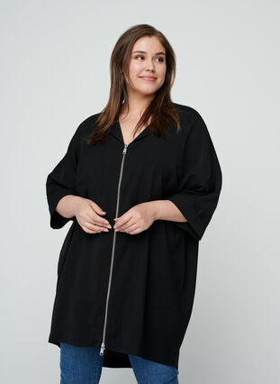 Oversize-tunika med blixtlås, Black, Model image number 0