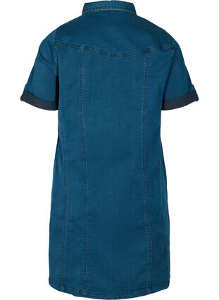 Kortärmad denimklänning, Blue denim, Packshot image number 1