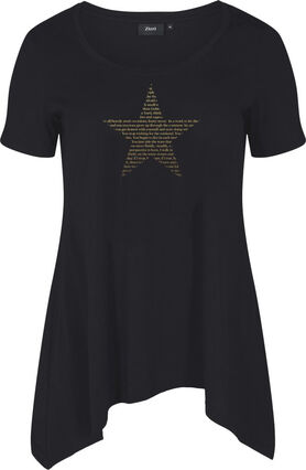 A-linjeformad t-shirt i bomull, Black w. Gold Star, Packshot image number 2