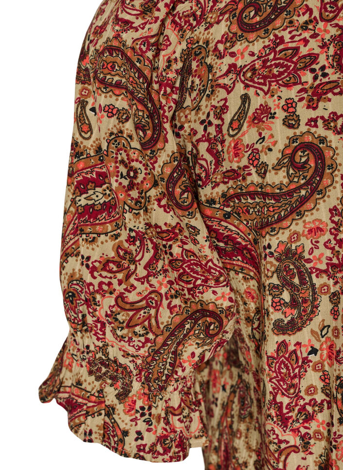 Blus i viskos med paisleym&ouml;nster och fyrkantig halsringning, Brun, Packshot image number 3