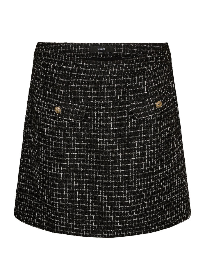 Kort kjol i boucl&eacute;, Svart, Packshot image number 0