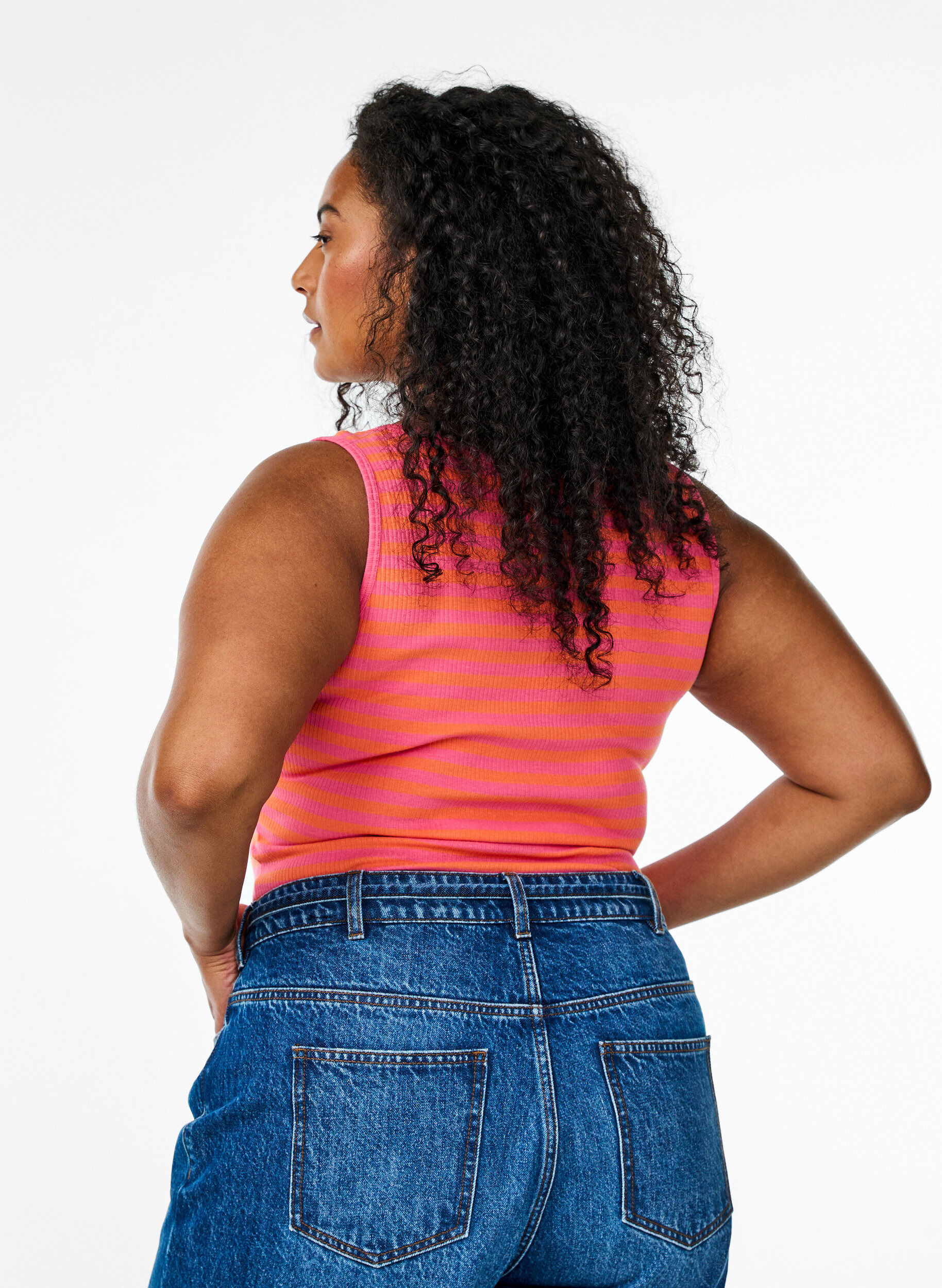 ZizziRandigt linne med ribbstruktur, Orange, Model image number 2