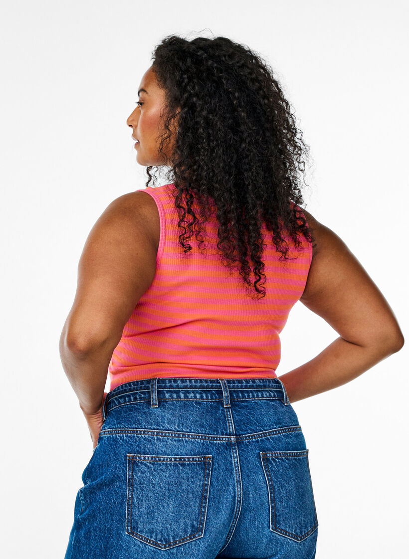 Randigt linne med ribbstruktur, Orange, Model image number 2