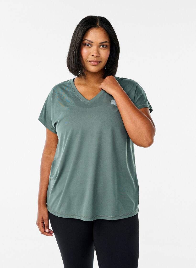 Tr&auml;nings t-shirt med v-ringning och l&ouml;s passform, Gr&ouml;n, Model image number 0