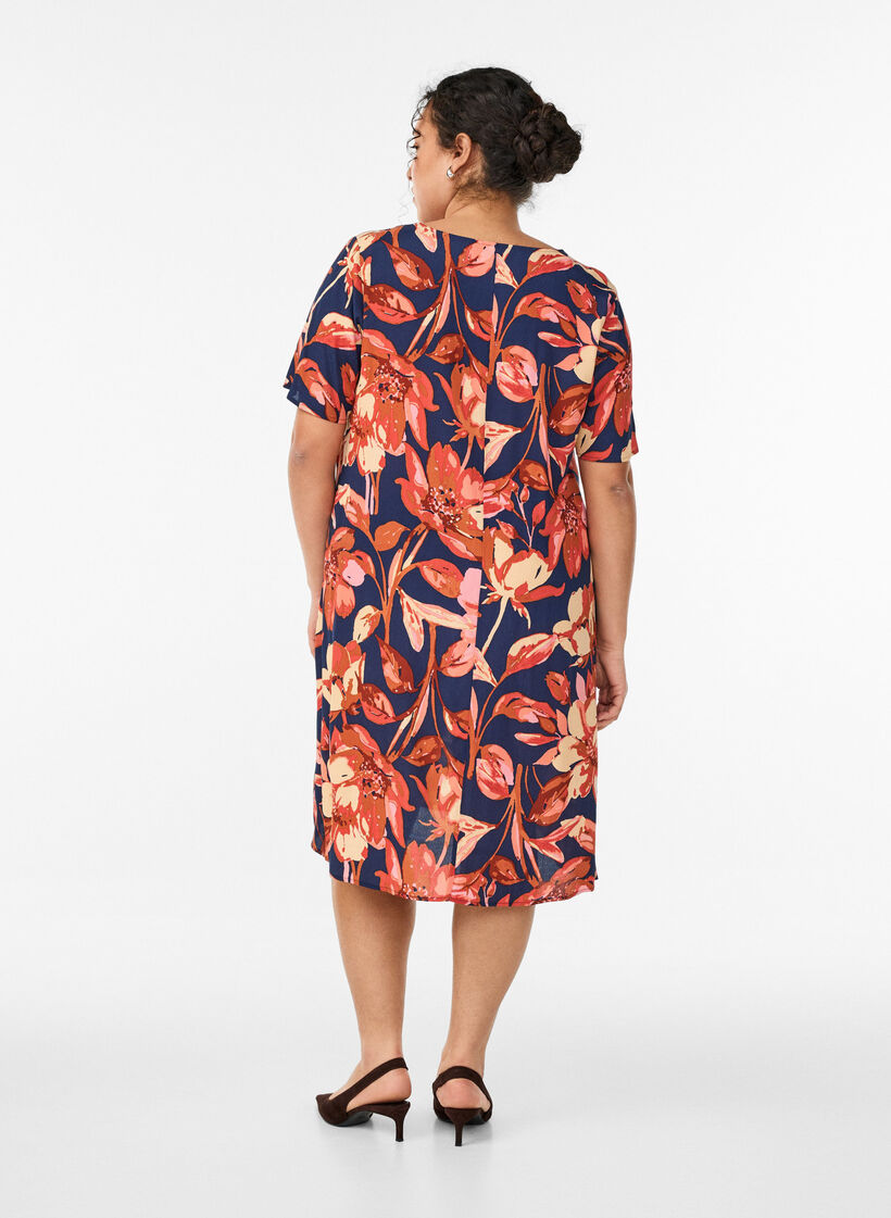 A-linjeformad kl&auml;nning i viskos, Orange, Model image number 2