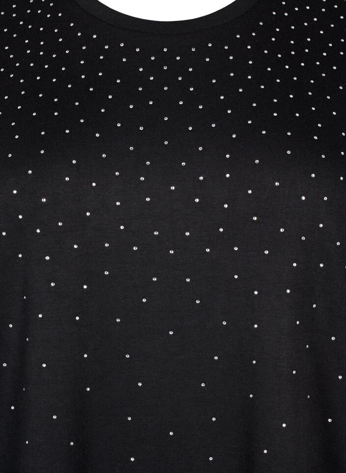 T-shirt med strassstenar och rund hals, Svart, Packshot image number 2