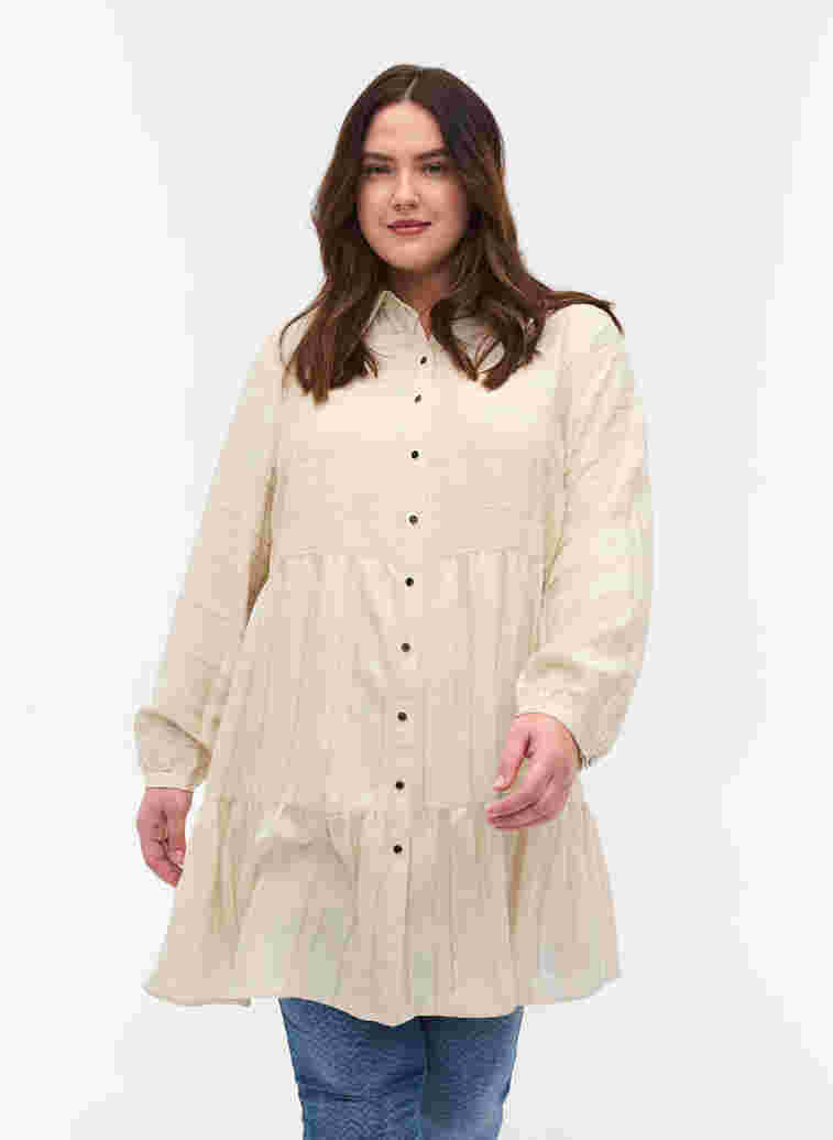 Mönstrad tunika med knappar och långa ärmar, Fog, Model