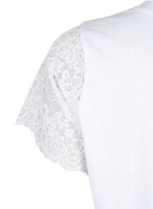 T-shirt i bomull med korta ärmar i spets, Bright White, Packshot image number 3