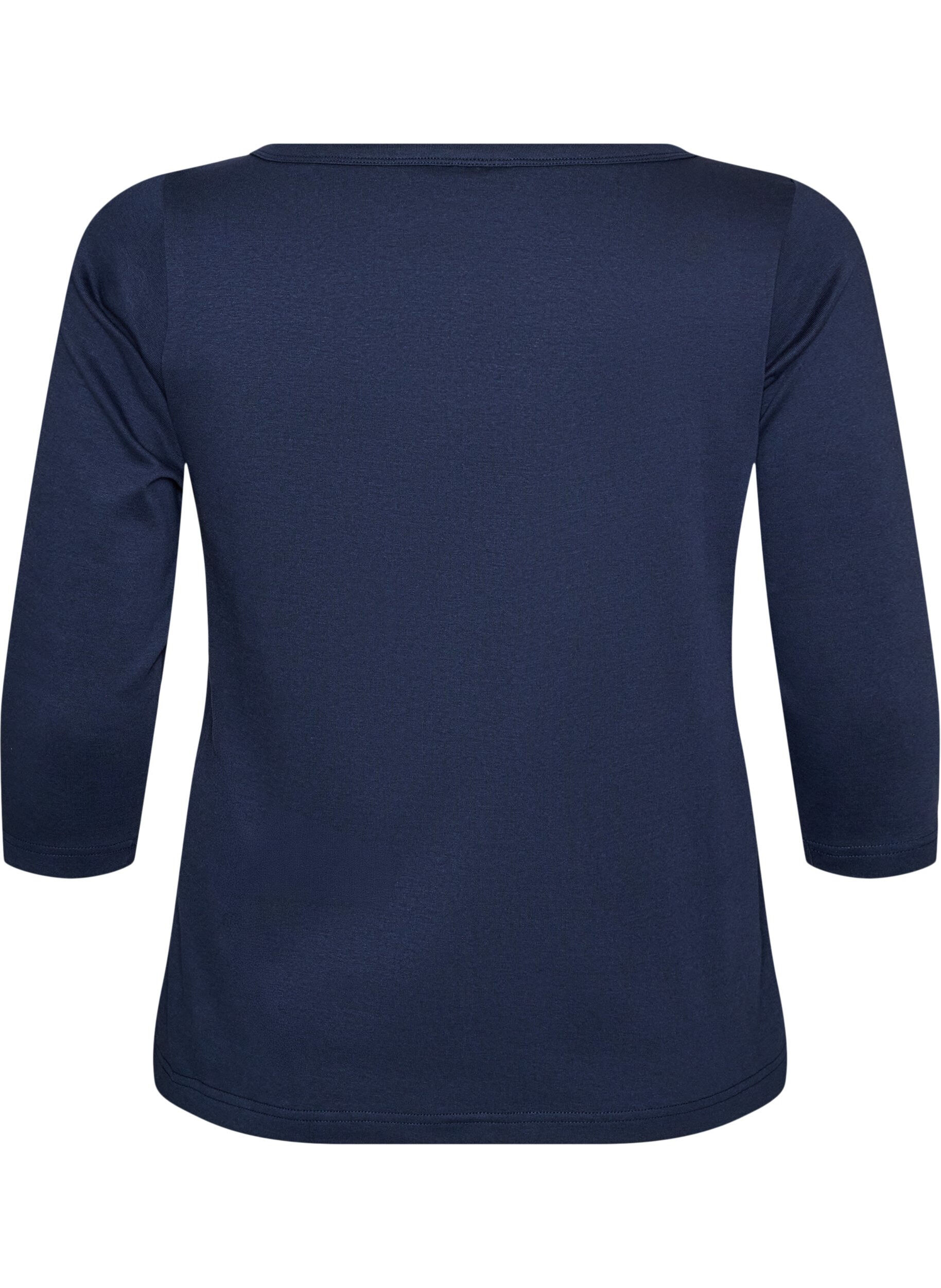 ZizziBas-T-shirt med b&aring;tringning och 3/4-&auml;rm, Bl&aring;, Packshot image number 1
