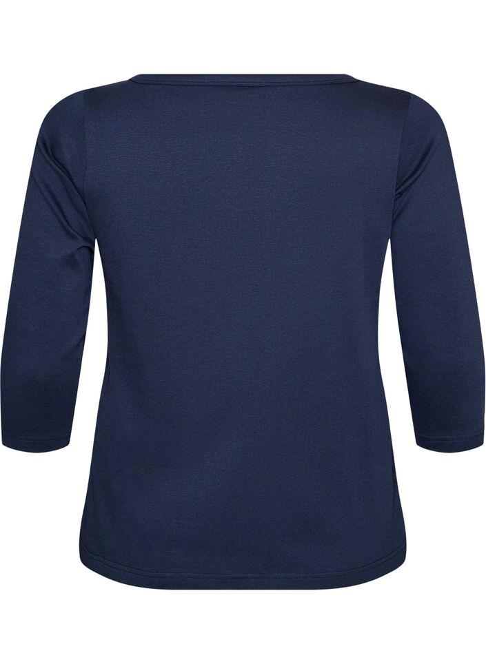 Bas-T-shirt med b&aring;tringning och 3/4-&auml;rm, Bl&aring;, Packshot image number 1