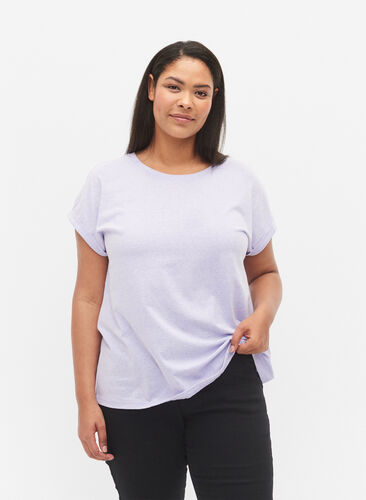 Melerad t-shirt med korta ärmar, Lavender Mél, Model image number 0