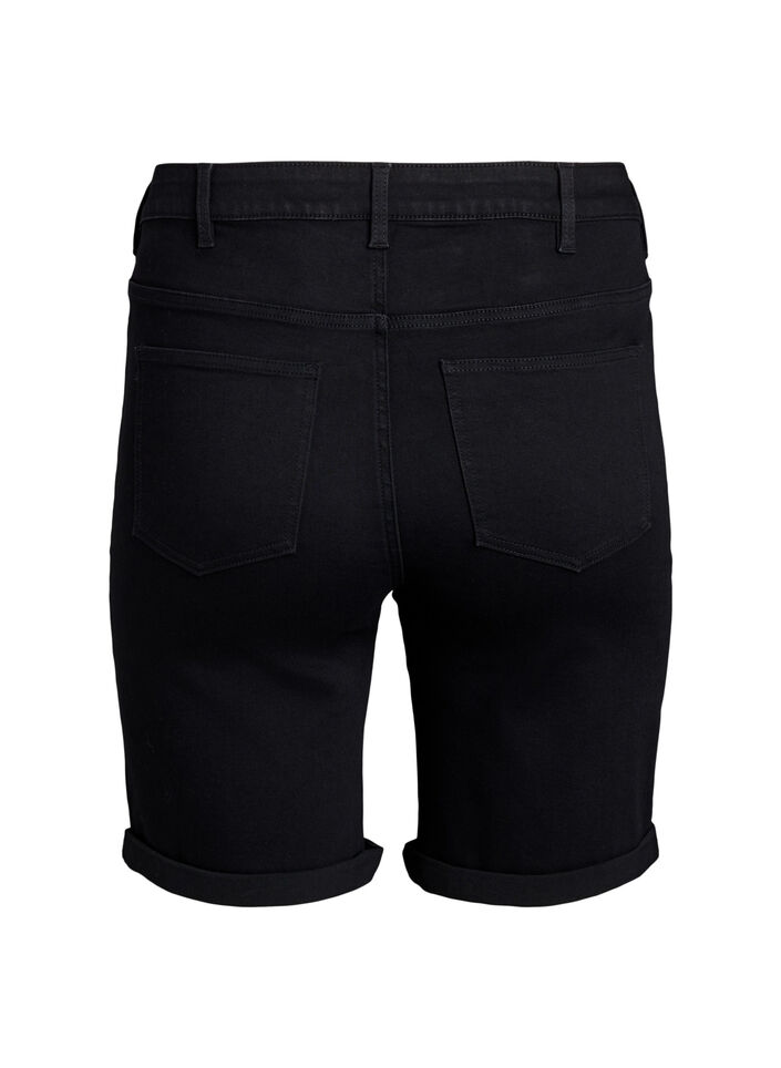 Figurn&auml;ra jeansshorts med h&ouml;g midja, Svart, Packshot image number 1