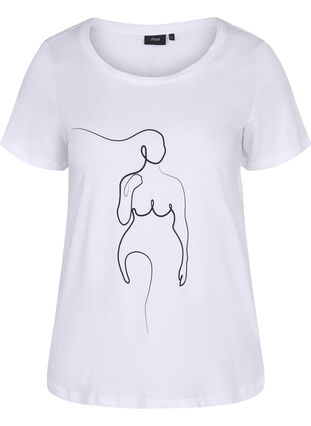 T-shirt i bomull med print, B. White w. Black, Packshot image number 0