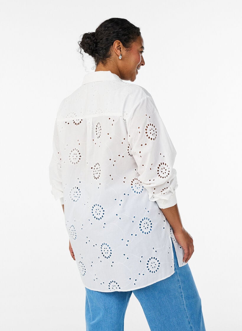 Tunika i bomull med broderie anglaise, Vit, Model image number 2