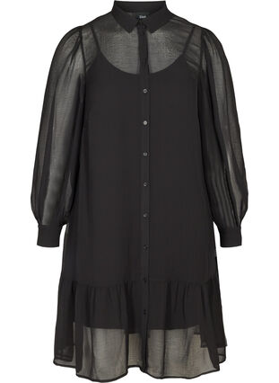 Långärmad klänning med knappstängning, Black, Packshot image number 0
