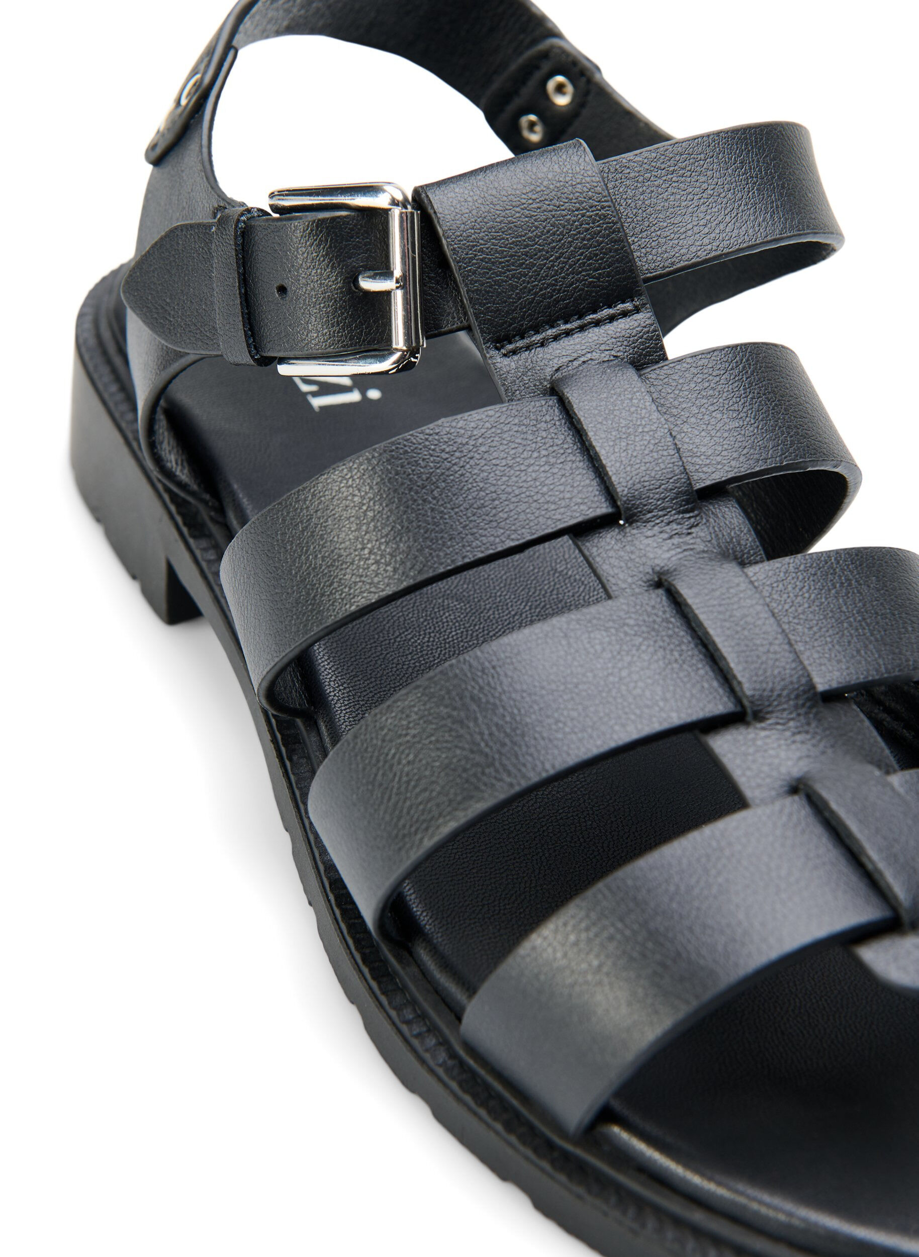 Zizzi Sandal i l&auml;der med bred passform, Svart, Packshot image number 3