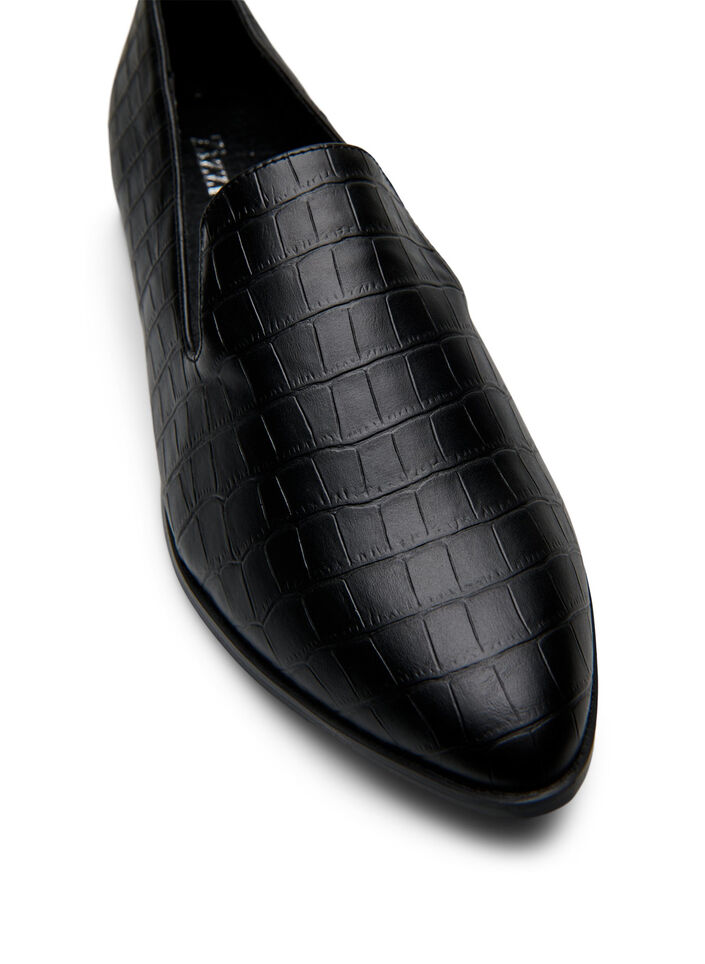 Wide fit - Loafers med krokodilmönster, Svart, Packshot image number 3