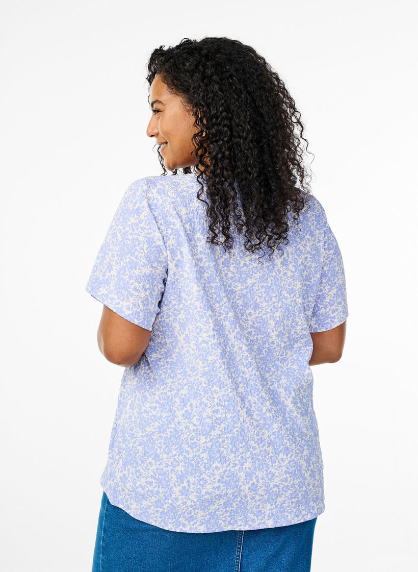 Kort&auml;rmad blus med struktur, Bl&aring;, Model image number 2