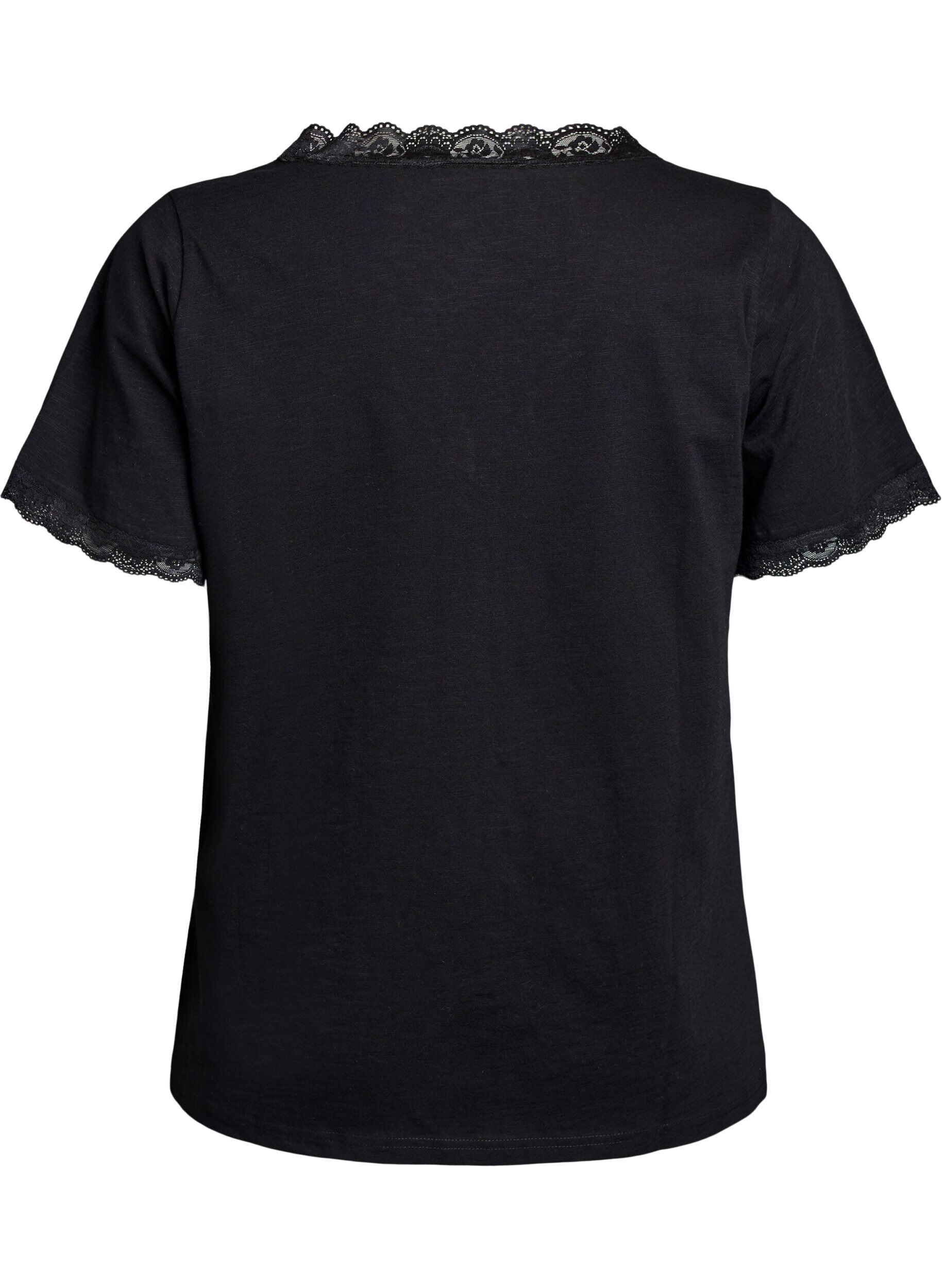 Zizzi T-shirt med spetskant, Svart, Packshot image number 1