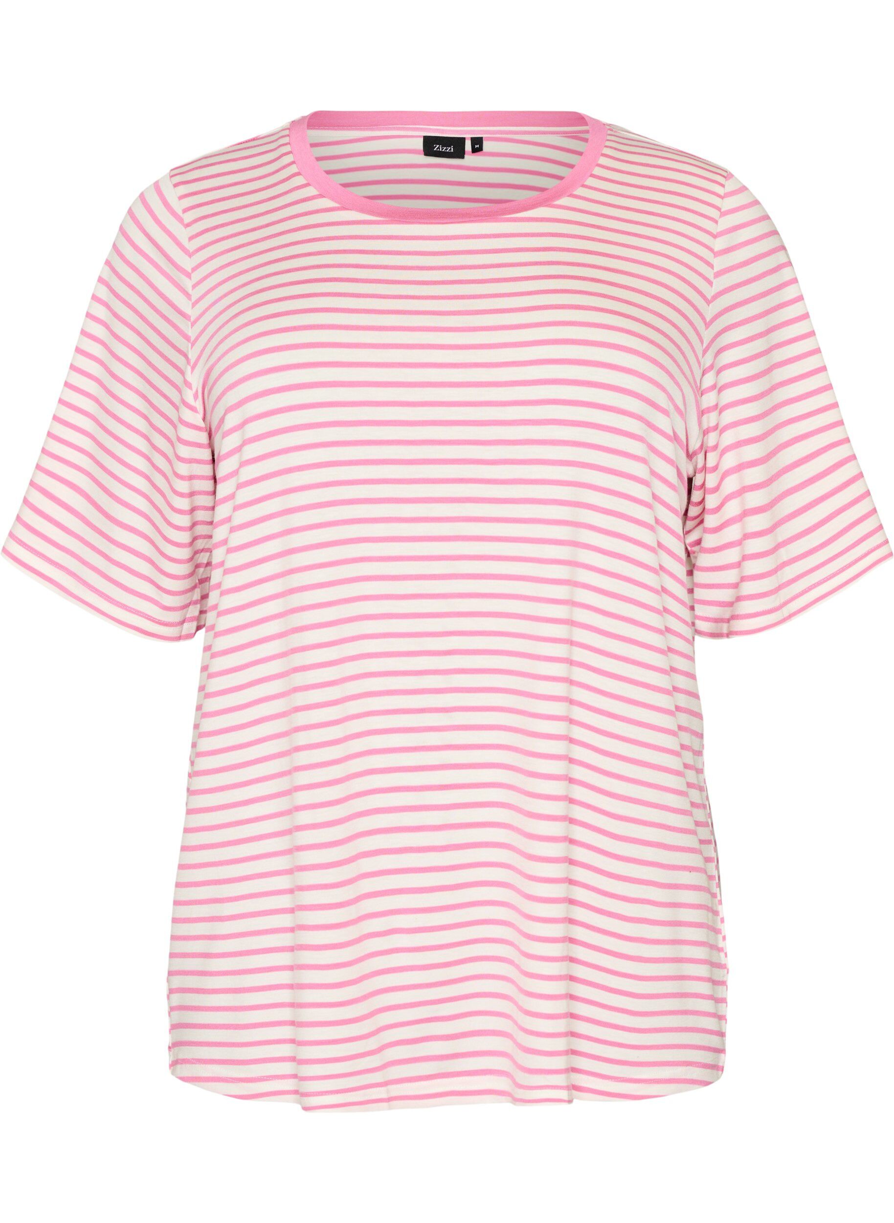 ZizziT-shirt i TENCEL&trade; Lyocell med r&auml;nder, Rosa, Packshot image number 0