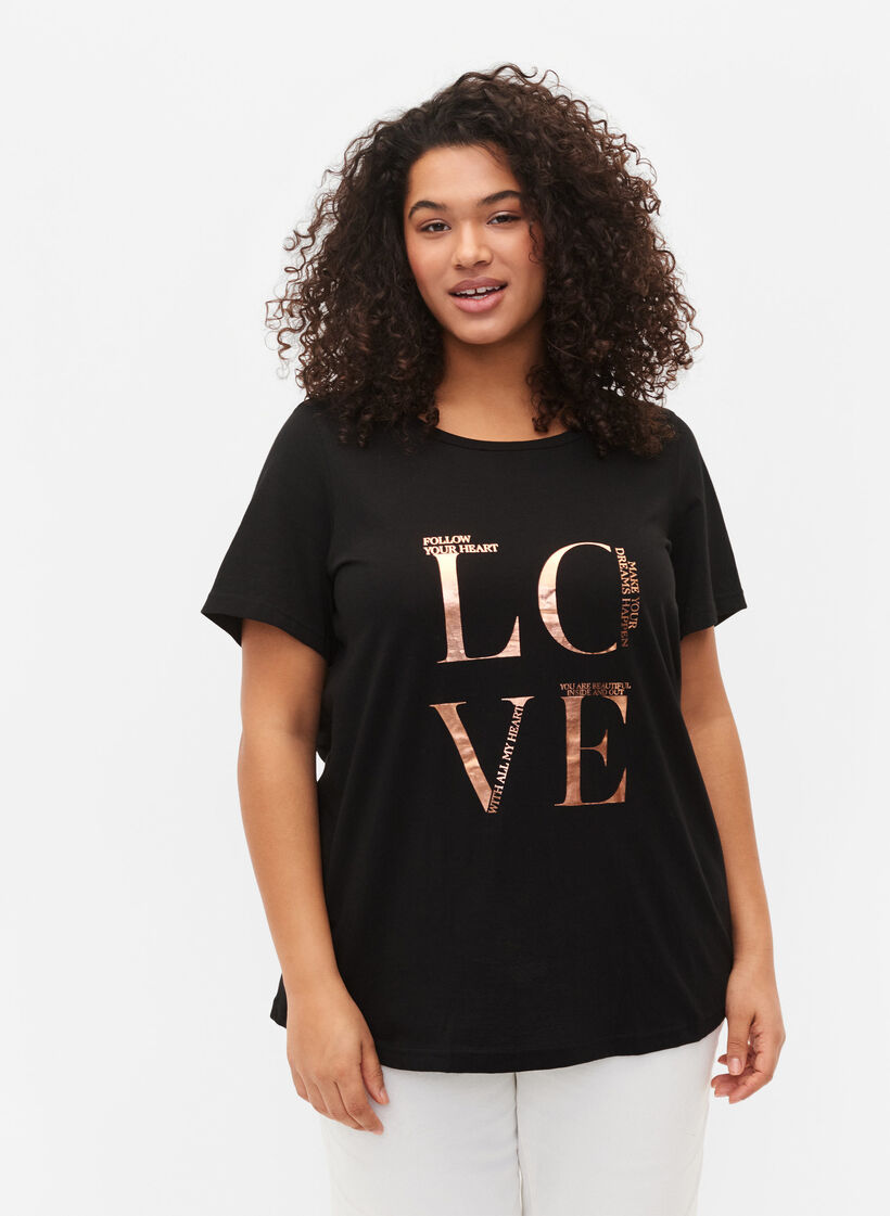 T-shirt i bomull med tryck, Black W. Love , Model image number 0