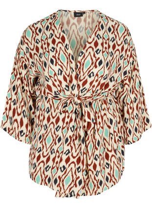 Kimono i viskos med knytband, Angora AOP, Packshot image number 0
