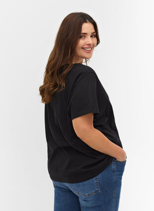 T-shirt i ekologisk bomull och v-ringning med snörning, Black, Model image number 1