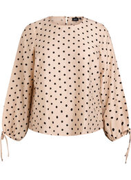 Blus med prickar och knytdetaljer, Beige