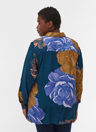 Långärmad viskosskjorta med blommigt mönster, Reflecting Pond AOP, Model image number 1