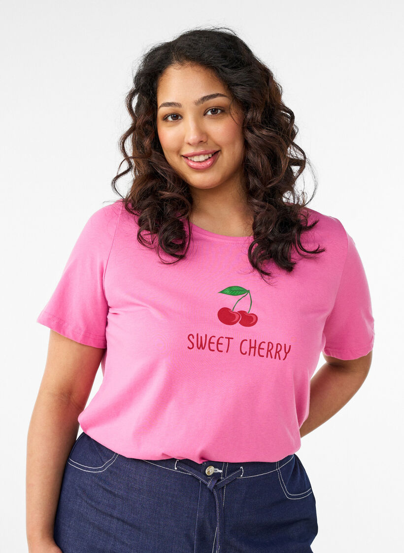 T-shirt med tryck, Rosa, Model image number 0