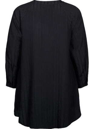 Lång viskosskjorta i randigt mönster, Black, Packshot image number 1