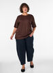 T-shirt med strassstenar och rund hals, Brun, Model image number 1