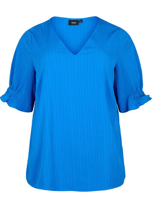 Randig blus med halvlånga ärmar, Victoria blue, Packshot image number 0