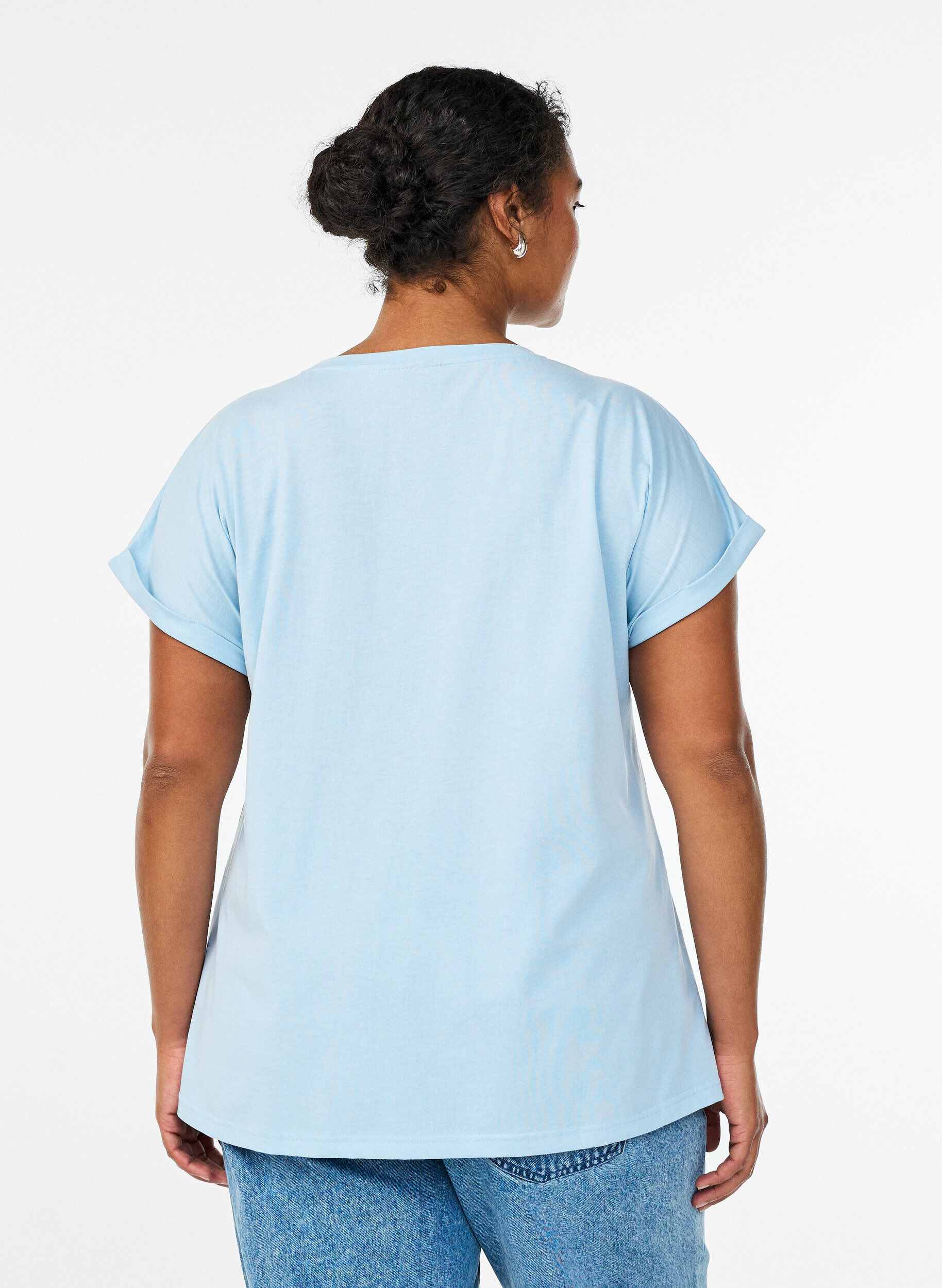 ZizziKort&auml;rmad t-shirt i bomullsmix, Bl&aring;, Model image number 2