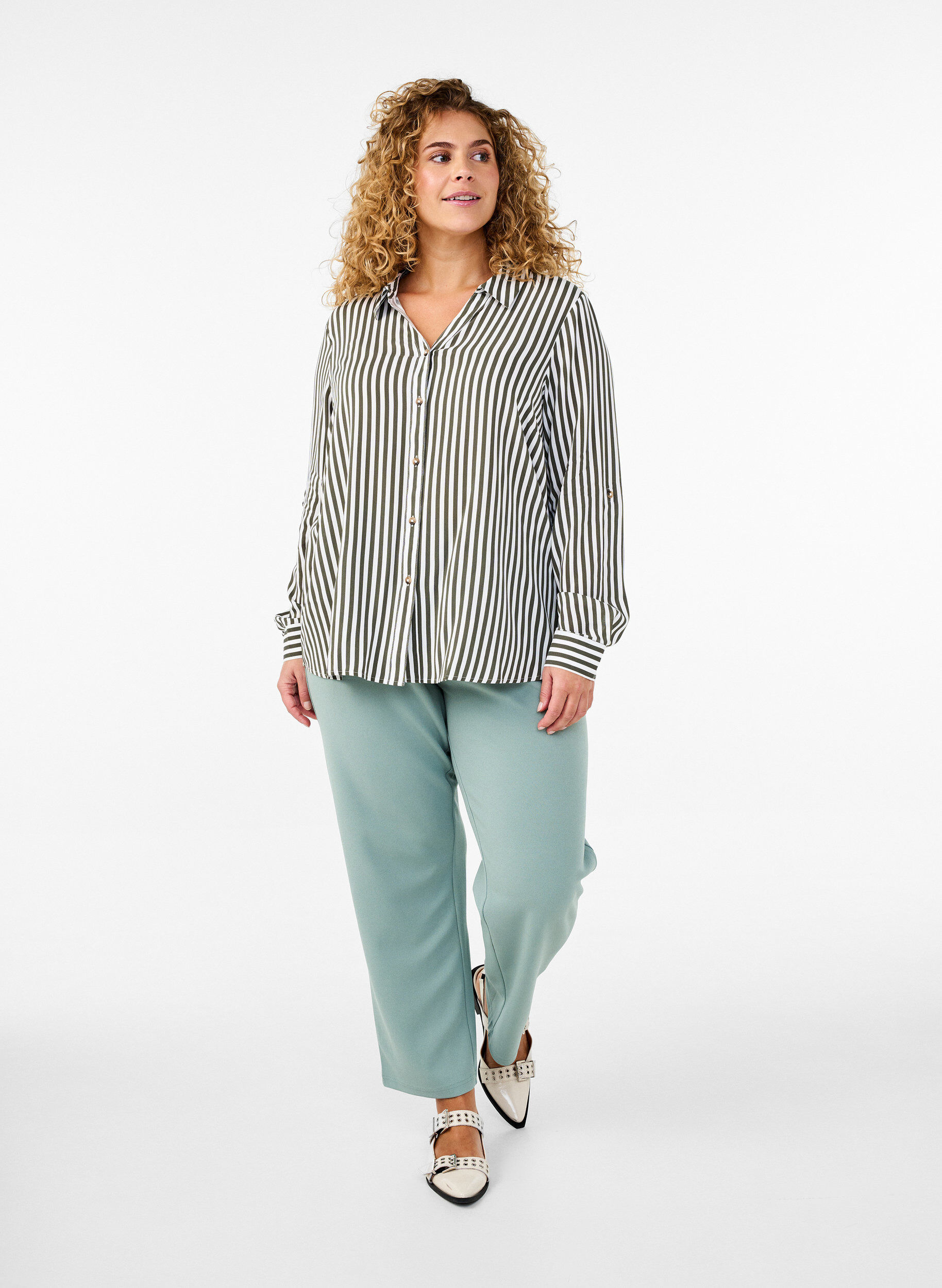 Byxor med rak passform, Gr&ouml;n, Model