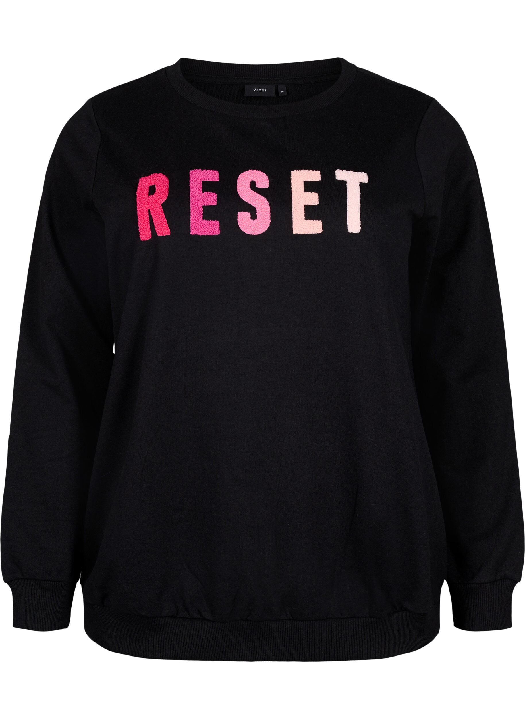 Zizzi Sweatshirt med text, Black W. Reset, Packshot image number 0