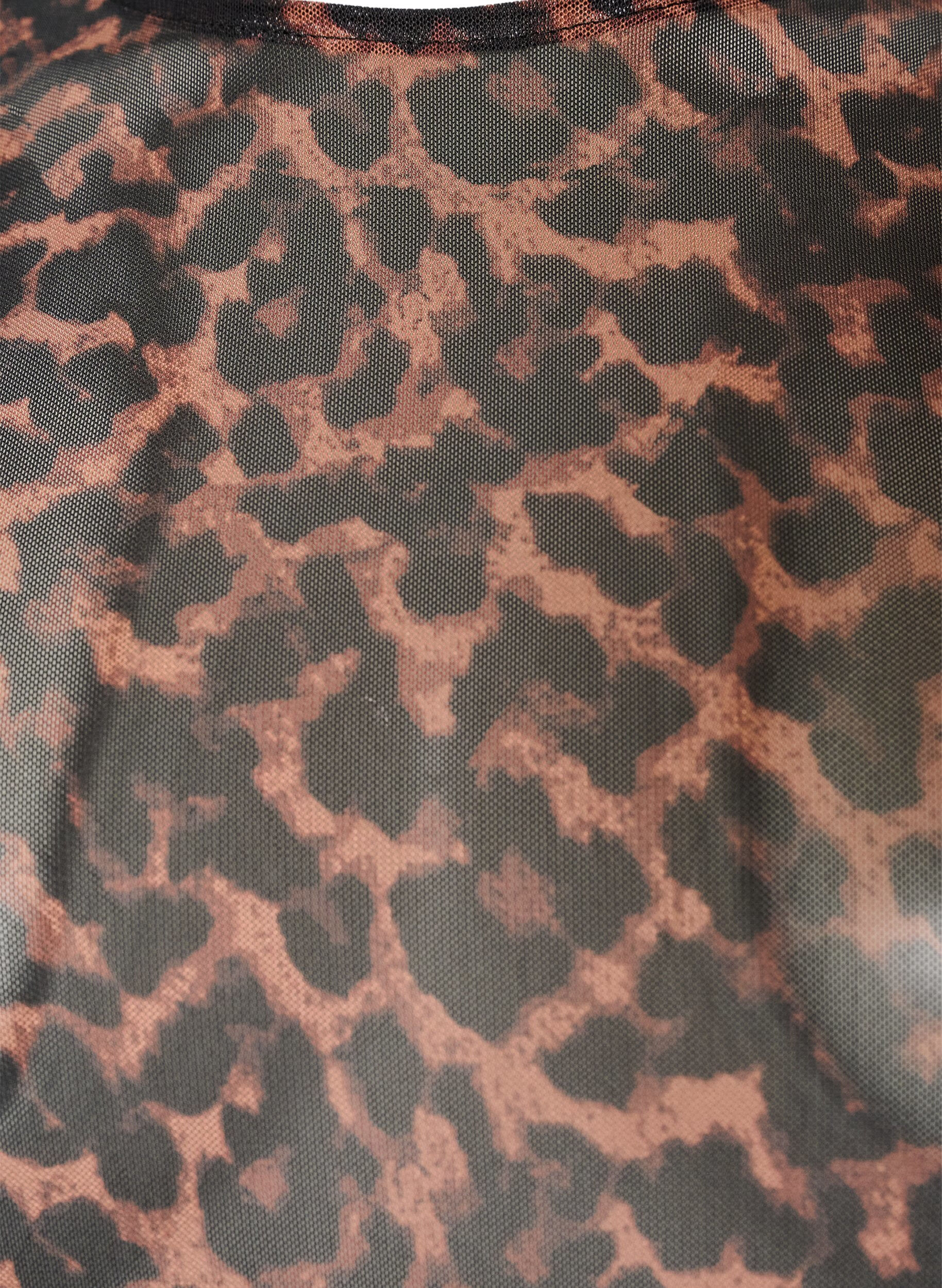 ZizziBlus i mesh med m&ouml;nster, Brun, Packshot image number 2