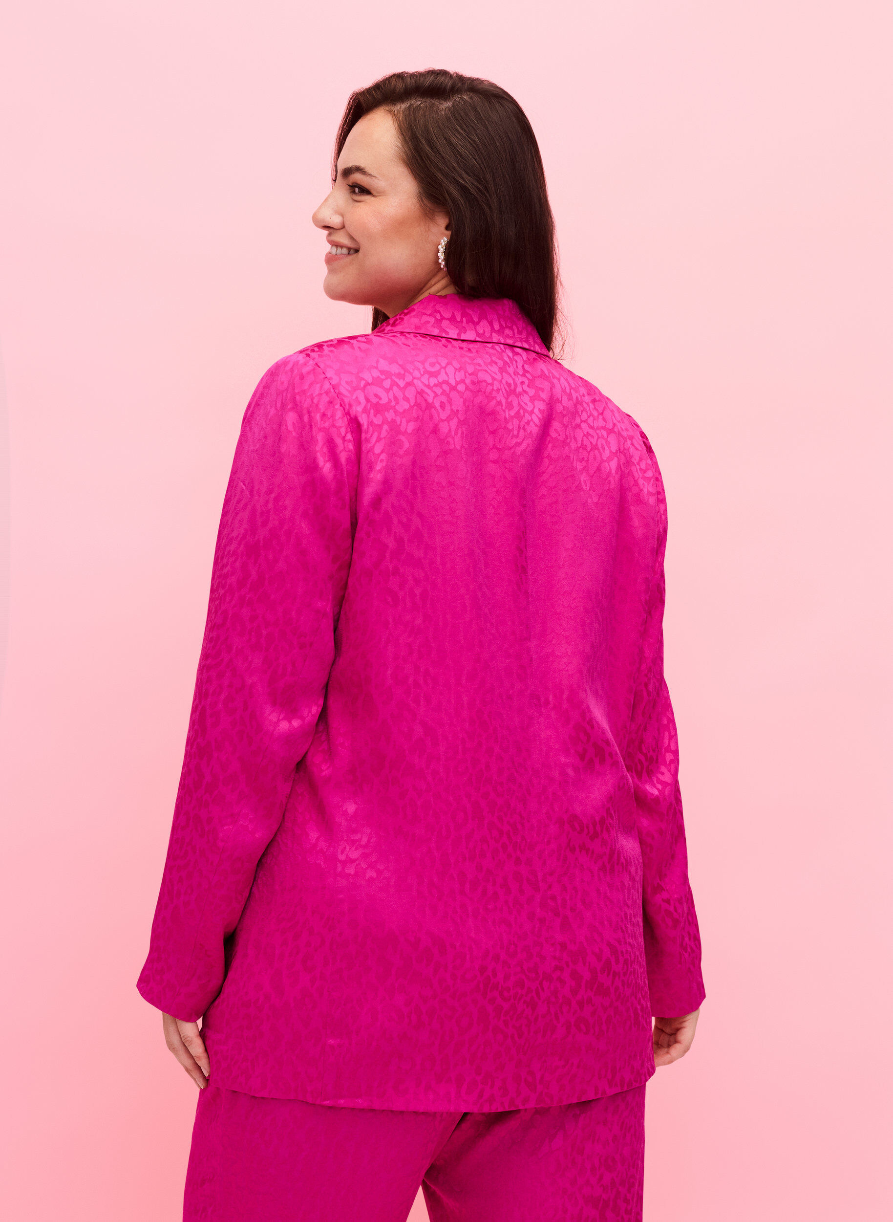 Zizzi Jacquardblazer i viskos, ton i ton, Rose Violet, Model image number 1