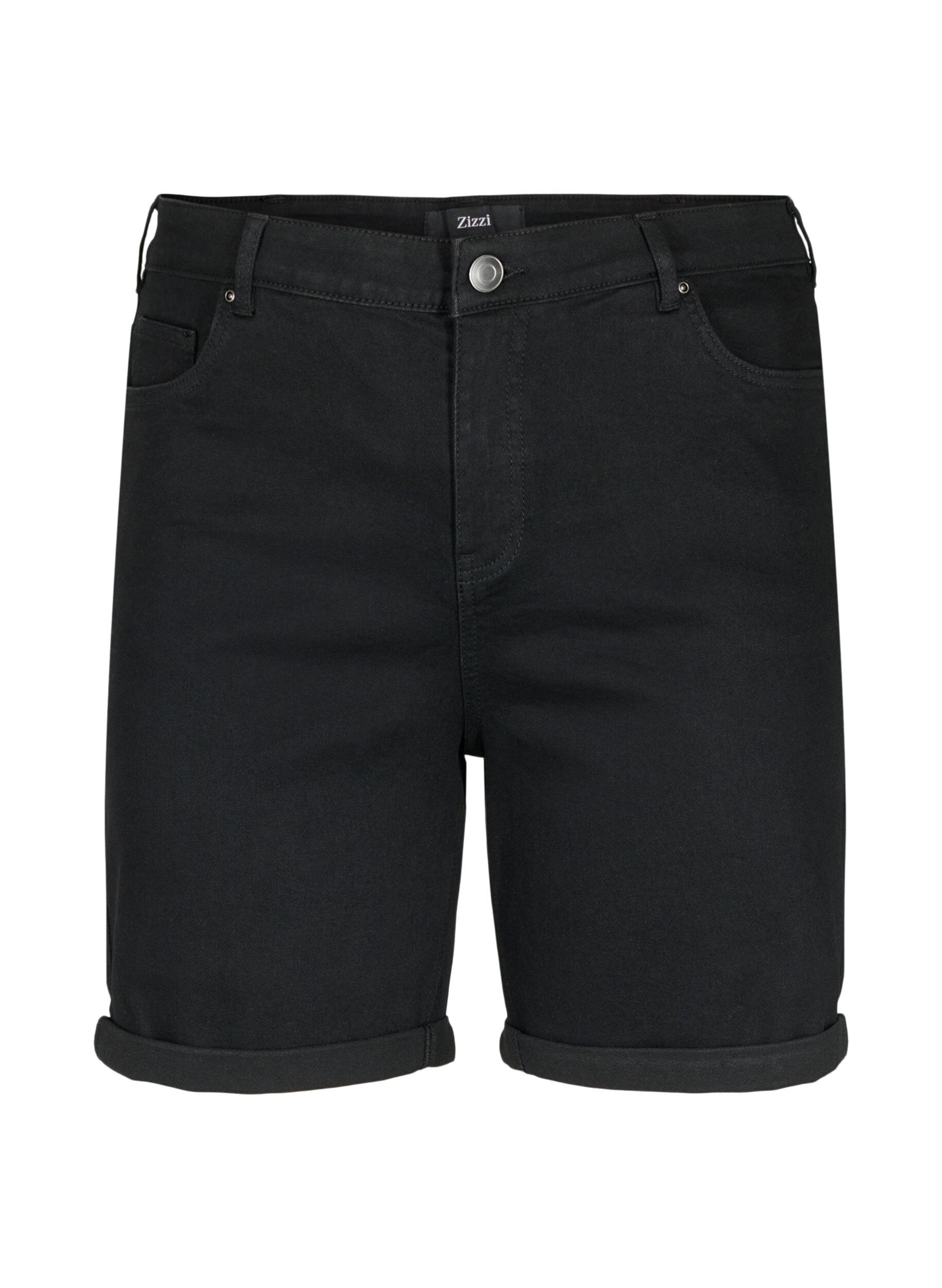 Zizzi &Aring;tsittande jeansshorts med h&ouml;g midja, Black, Packshot image number 0