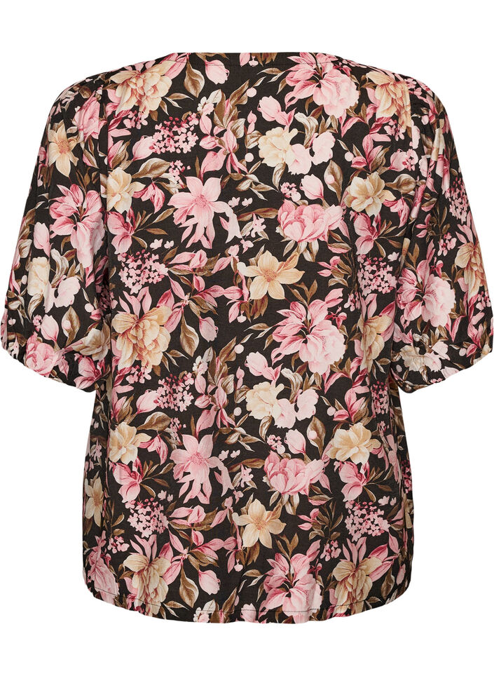 Blus i viskos med v-ringning, Rosa, Packshot image number 1