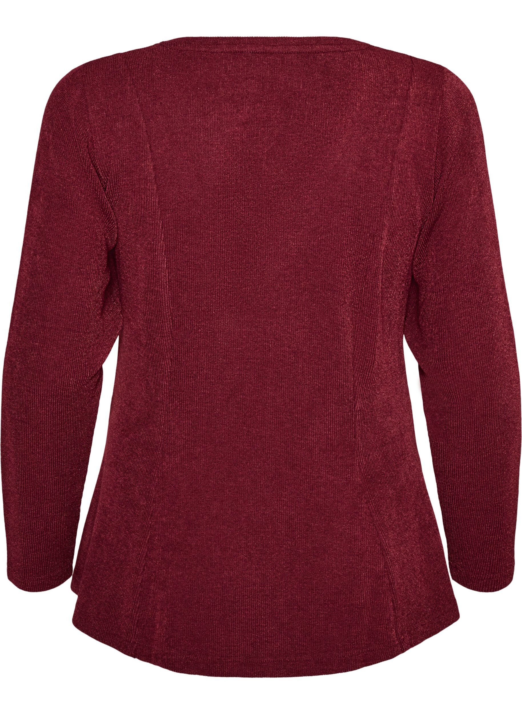 ZizziBlus i jersey med ribbad textur och a-linjeformad passform, R&ouml;d, Packshot image number 1