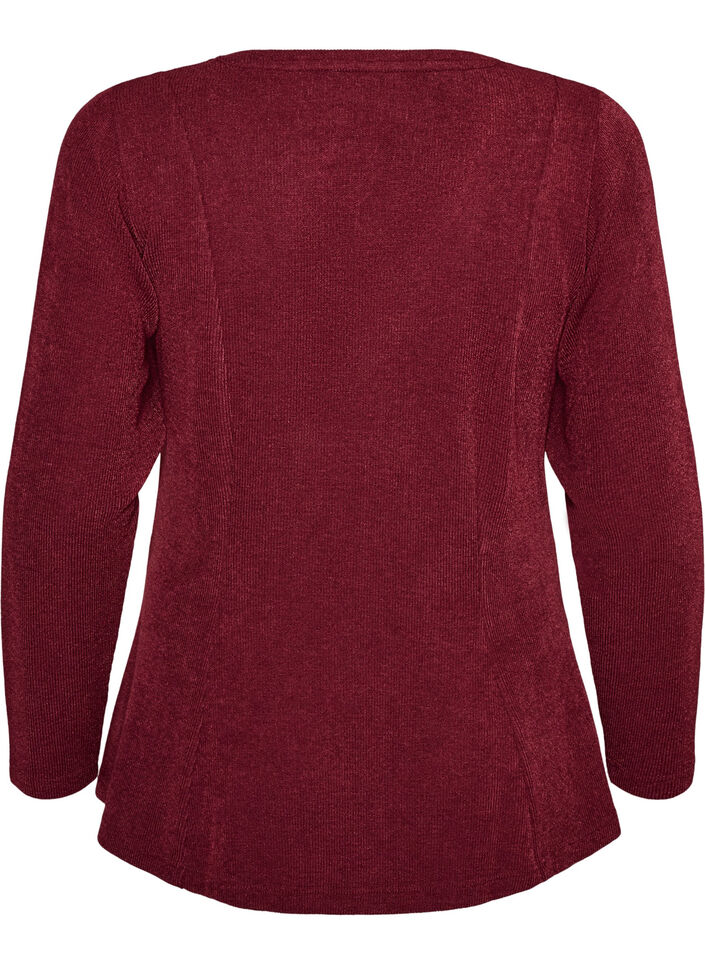 Blus i jersey med ribbad textur och a-linjeformad passform, R&ouml;d, Packshot image number 1