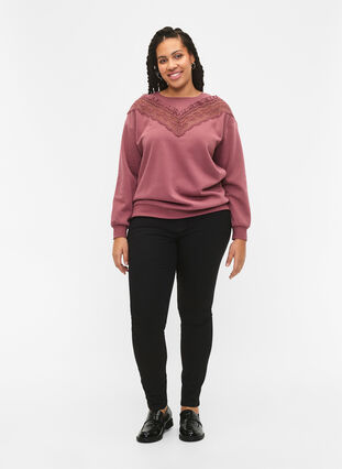 Sweatshirt med volang och virkad detalj, Rose Brown, Model image number 2