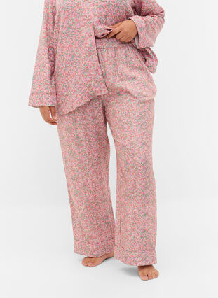 Pyjamasbyxor i bomull med blommönster, Powder Pink, Model image number 1