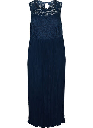 Ärmlös maxiklänning med spets och plisserad kjol, Night Sky, Packshot image number 0